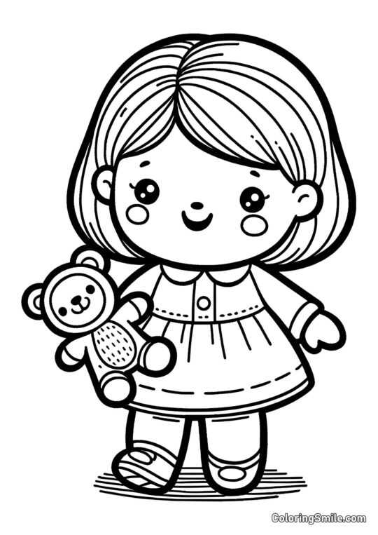 Dukke med Legetøj i Hånden Dukke med Legetøj i Hånden - Farvelægningsside