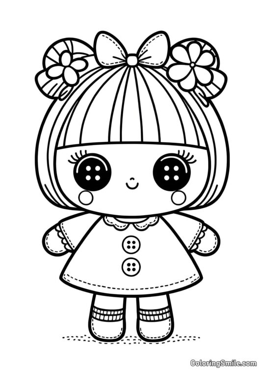 Dukke med Knapøjne Dukke med Knapøjne - Farvelægningsside