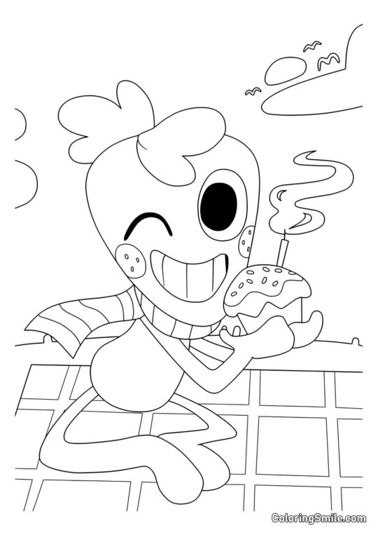 Sprout med en cupcake - Farvelægningsside