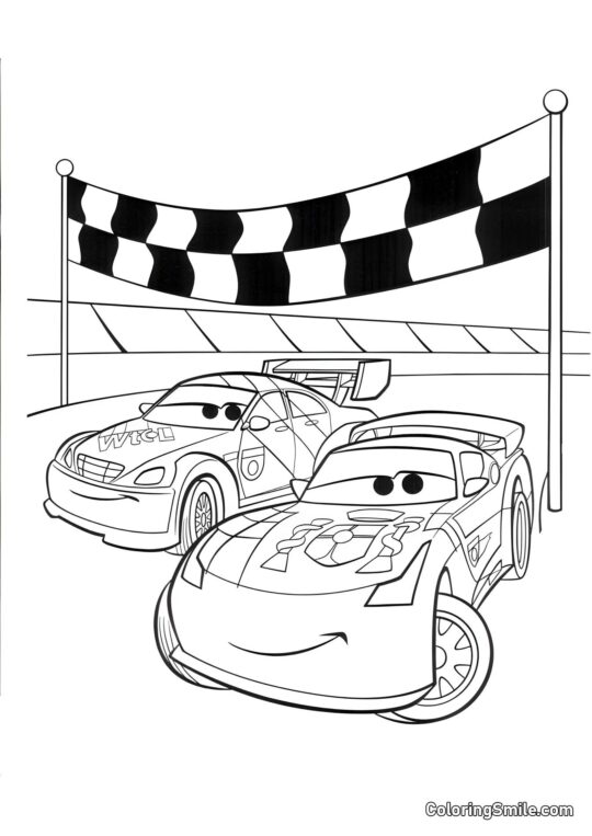 Biler ved målstregen - Farvelægningsside