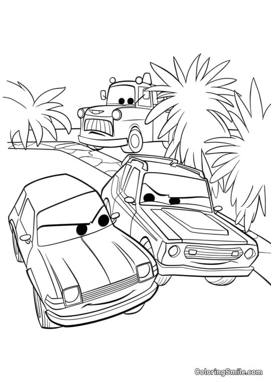 Biler, der lægger en smart plan - Farvelægningsside