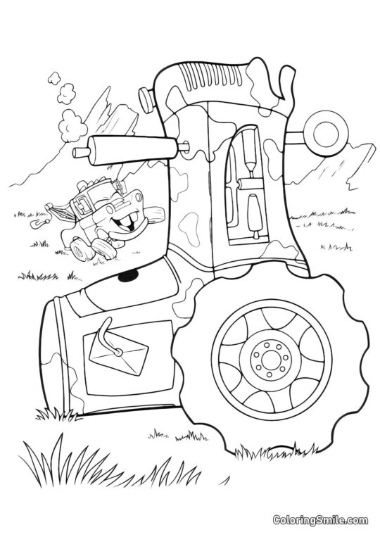 Traktor væltet - Farvelægningsside