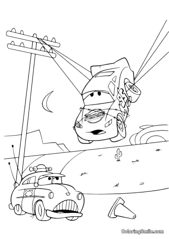 McQueen hængende på stolper - Farvelægningsside