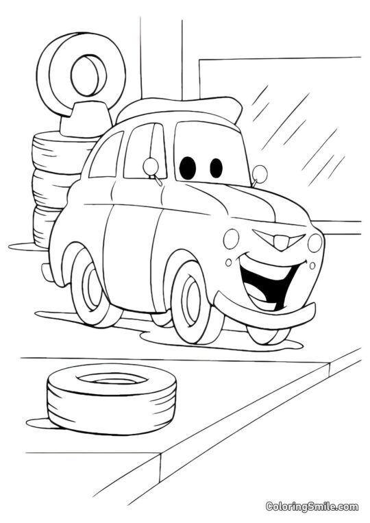 Biler ved dækspecialisten - Farvelægningsside