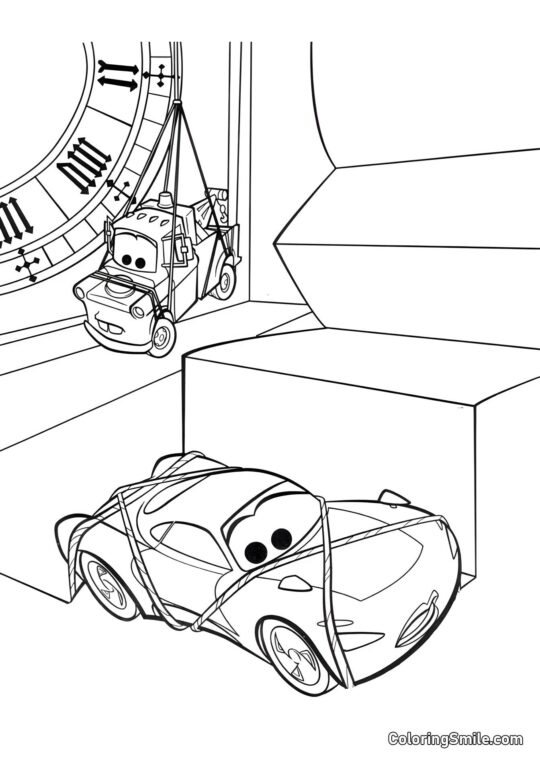 McQueen og Mater bundet i kapellet - Farvelægningsside