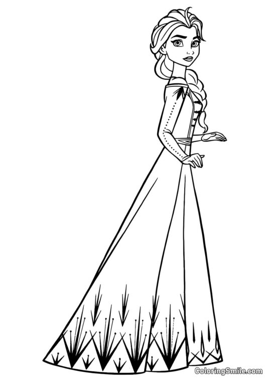 Elsa i en smuk kjole - Farvelægningsside