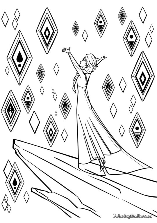 Elsa og de elementære krystaller - Farvelægningsside