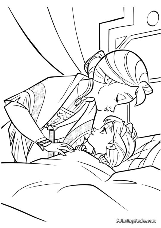 Lille Elsa med mor - Farvelægningsside